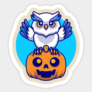 Cute Owl With Pumpkin Halloween Cartoon Sticker